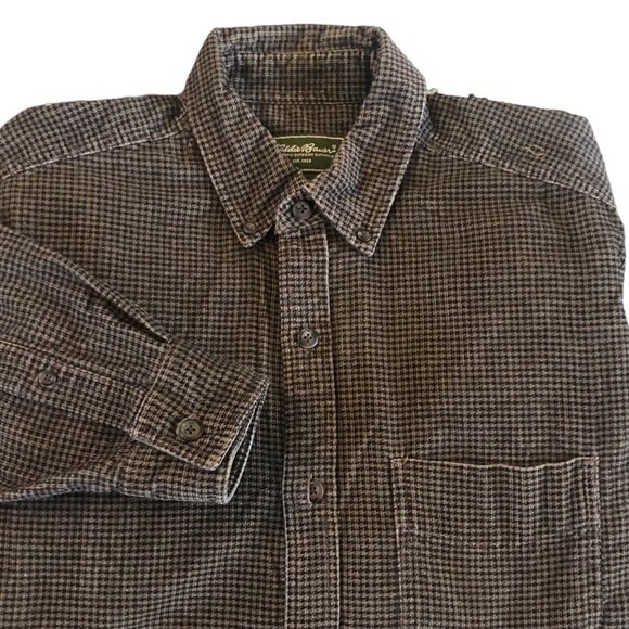 Eddie Bauer Men’s Brushed Corduroy Check LS Casual Shirt Sz. S Brown Black - Picture 2 of 4
